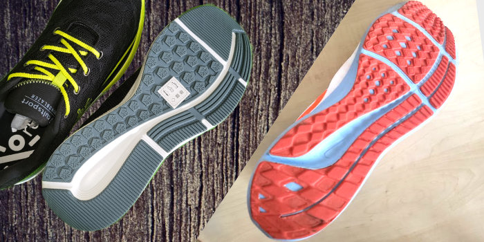 Outsole design is intricate, and seems inspired by Nike Pegasus line